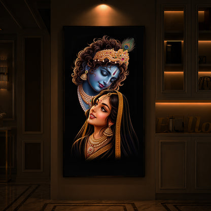 Hindu Deities Shri Radha Krishna Modern Luxury Backlight Vertical Wall Art