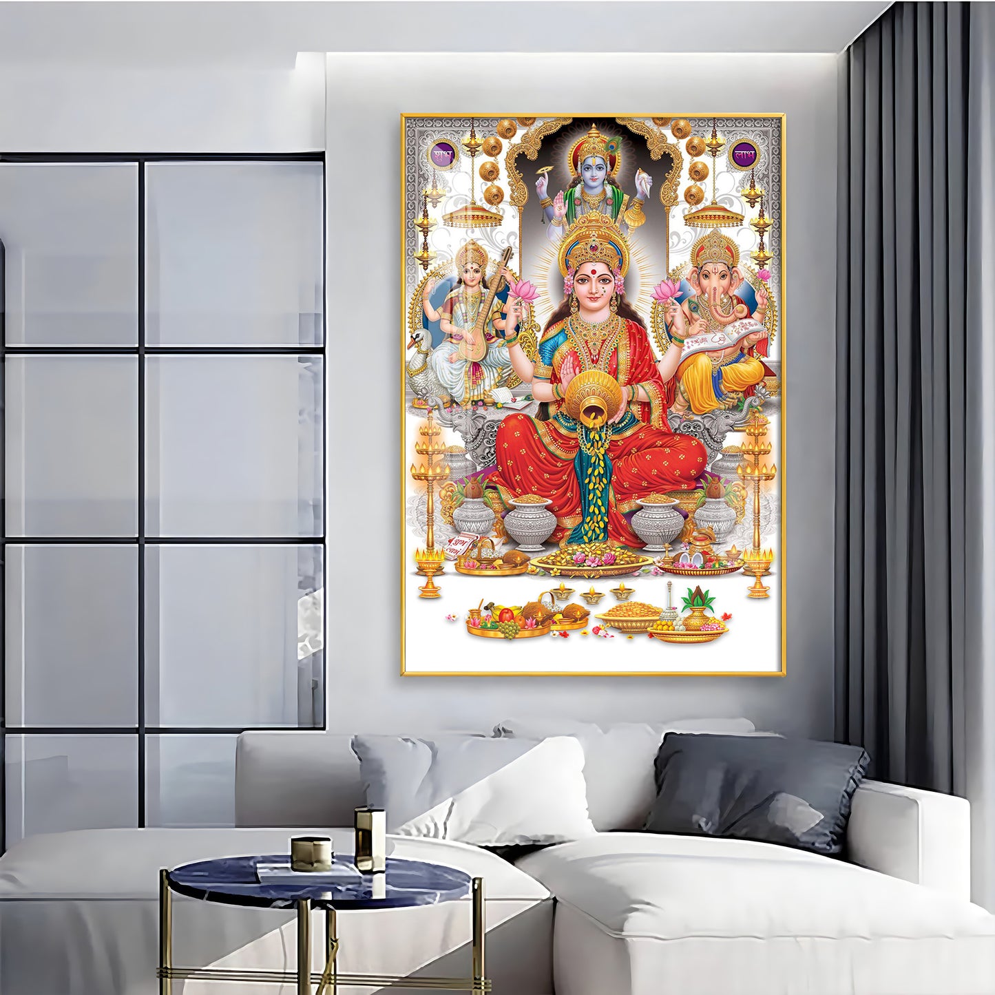 Goddess Maha Laxmi Ji With Conch Premium Acrylic Vertical Wall Art