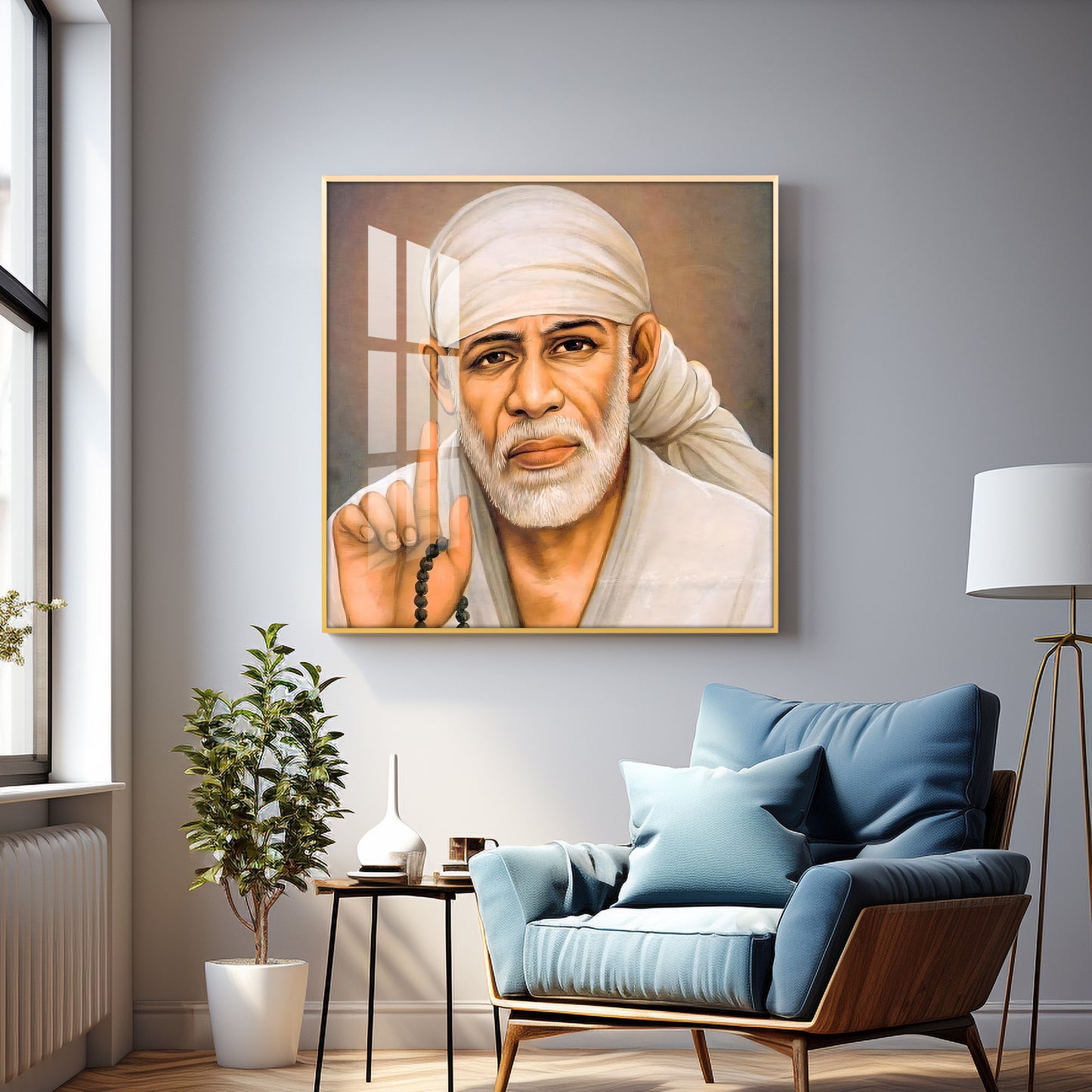 Om Sainath Premium Acrylic Square Wall Art