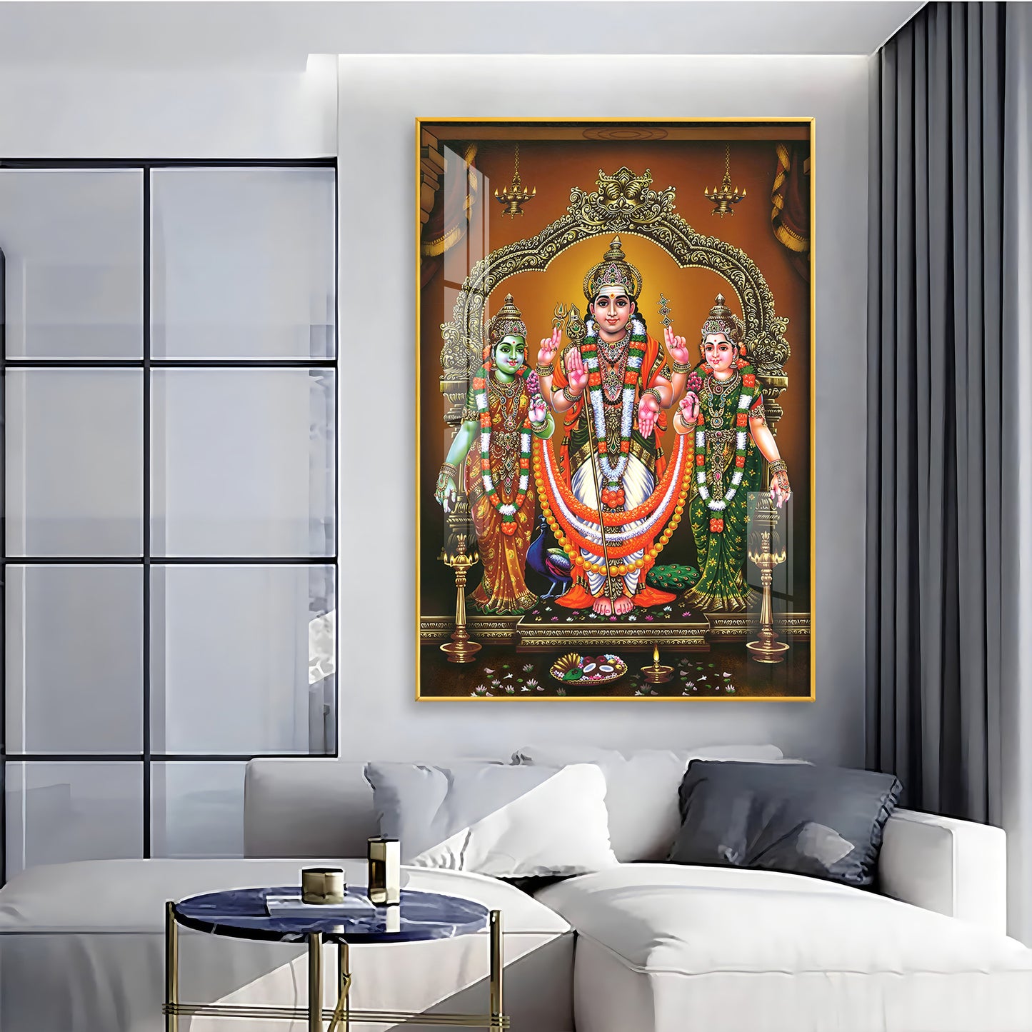 Lord Murugan Valli Deivanai Subramanya Swamy Premium Vertical Acrylic Wall Art