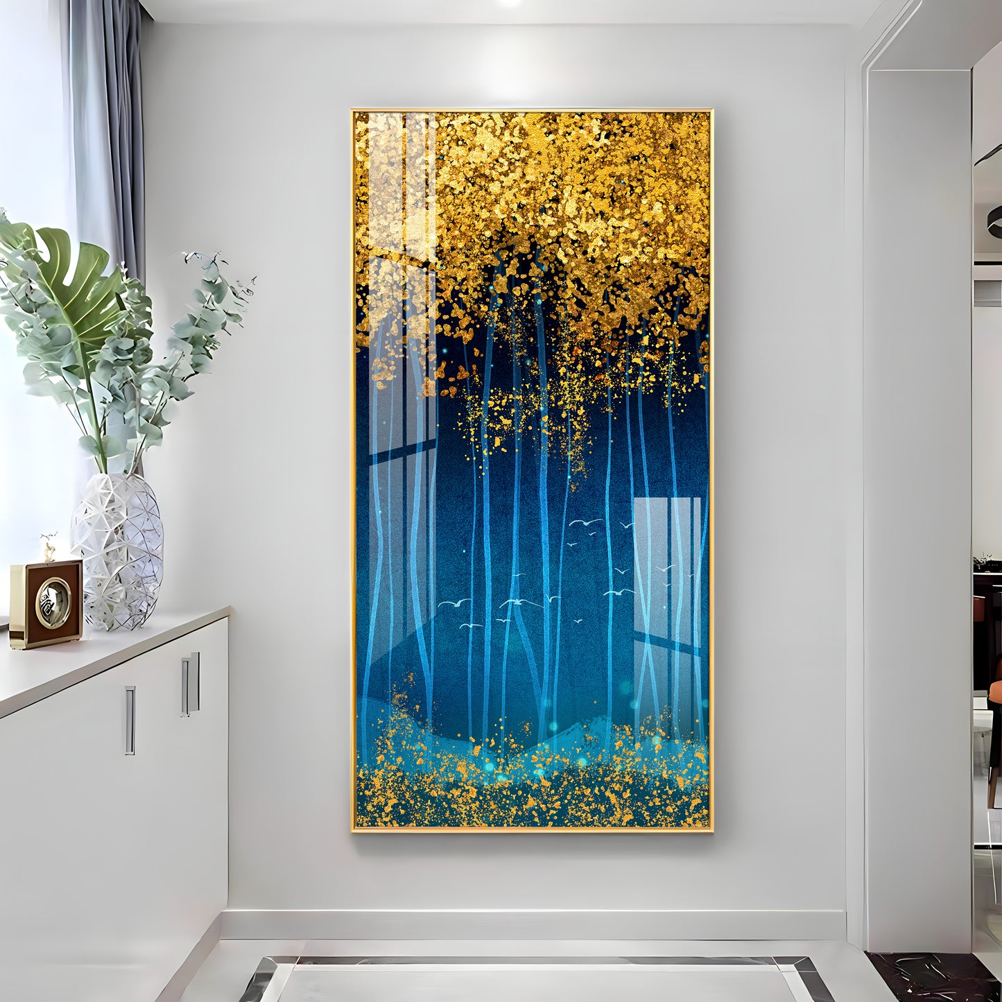 Sparkling Leaves Premium Acrylic Vertical Wall Art