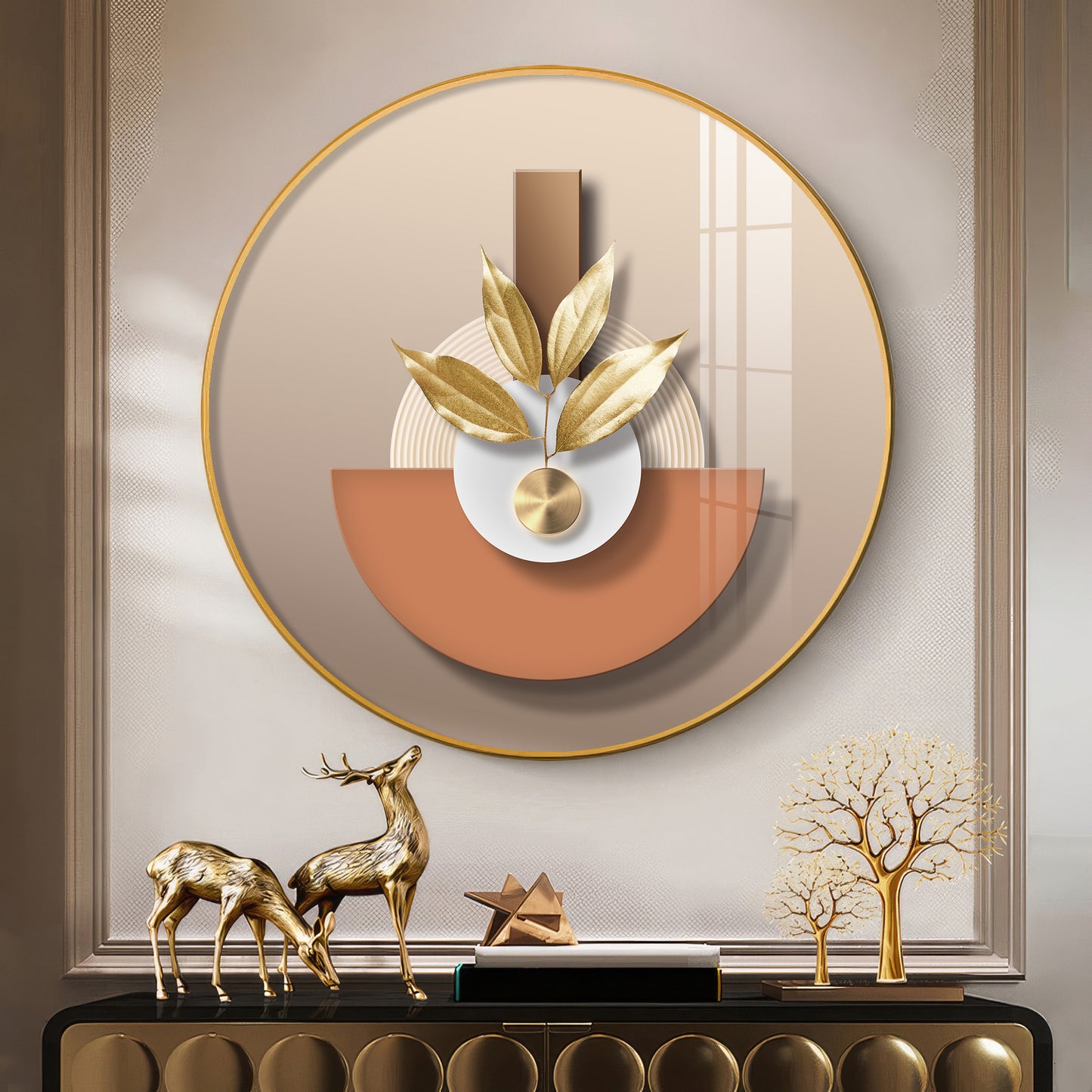 Leafy Luxe Vase Premium Acrylic Round Wall Art