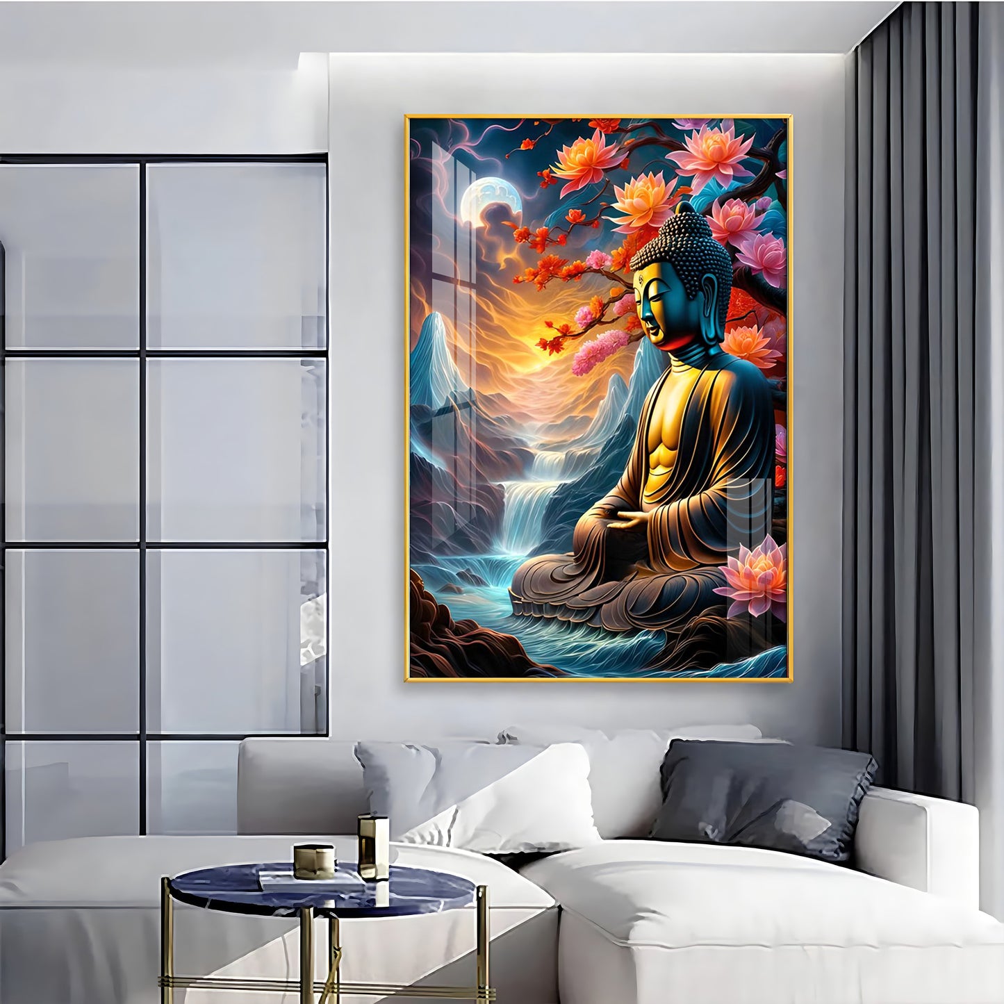 Sitting Buddha Under The Tree Premium Acrylic Vertical Wall Art