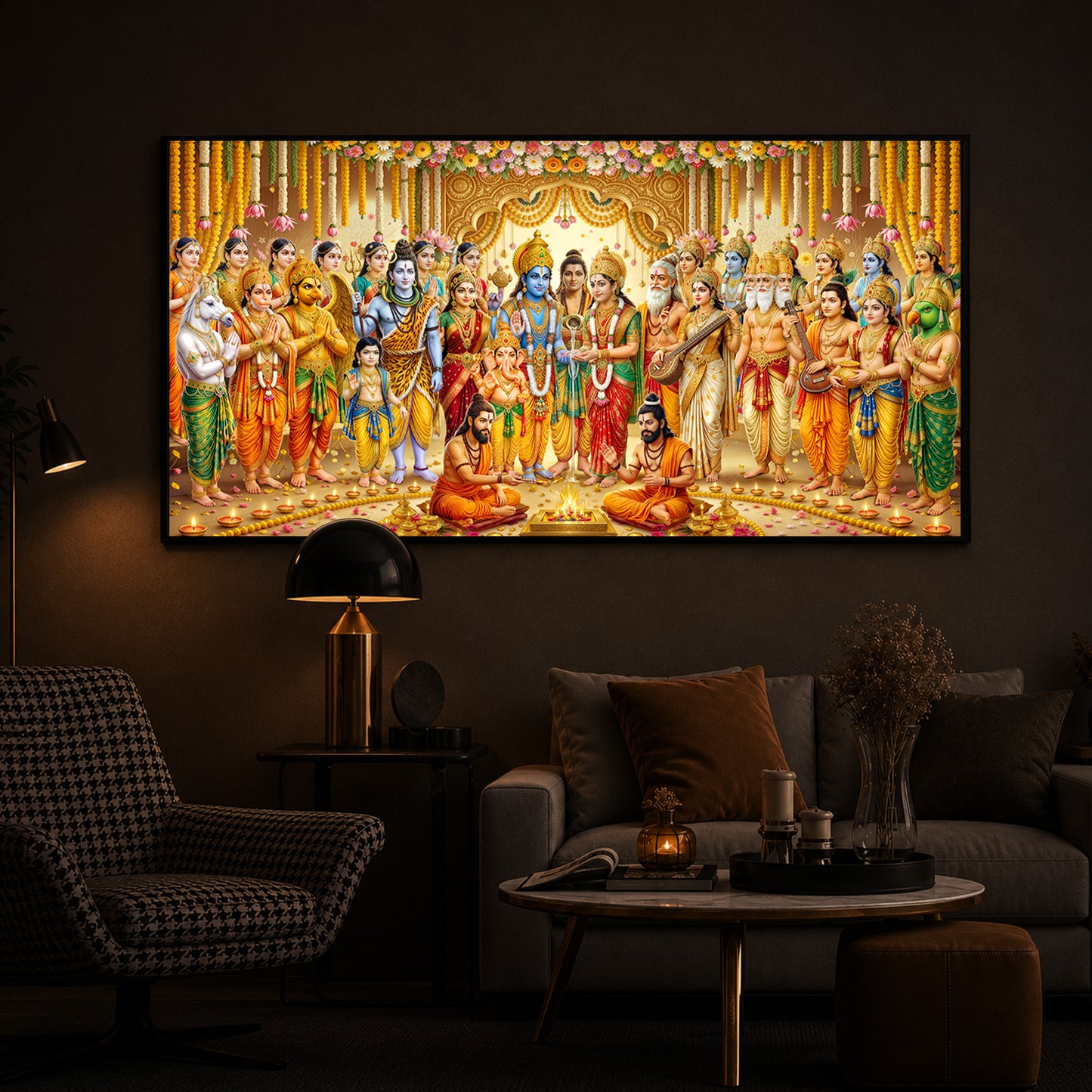 Divine Depiction of Shrinivasa Kalyanam Modern Luxury Backlight Horizontal Wall Art