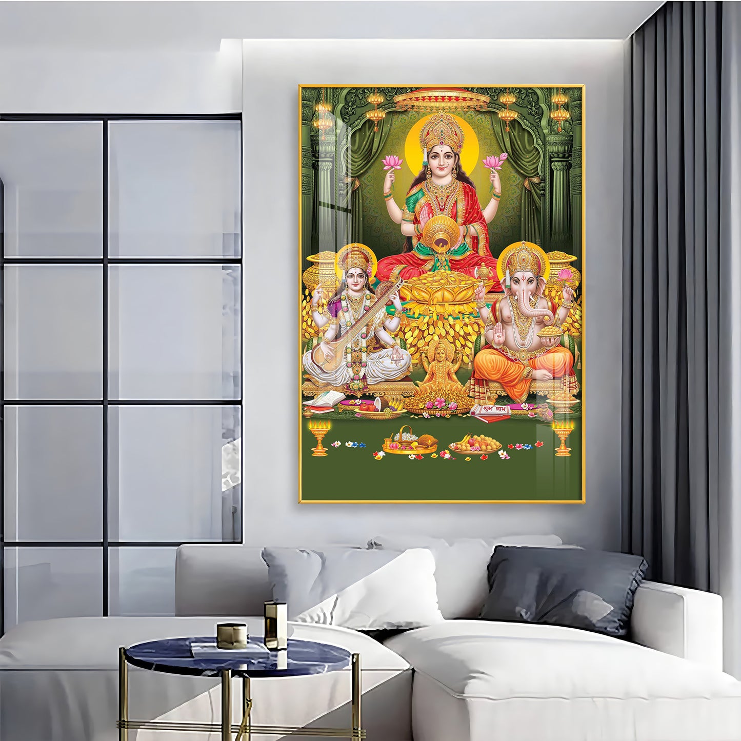 Divine Laxmi Ji With Flower Premium Acrylic Vertical Wall Art