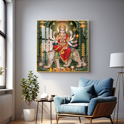 Goddess on Tiger Premium Acrylic Square Wall Art