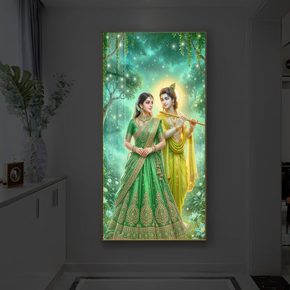 Shri Radhe Krishna Modern Luxury Backlight Vertical Wall Art