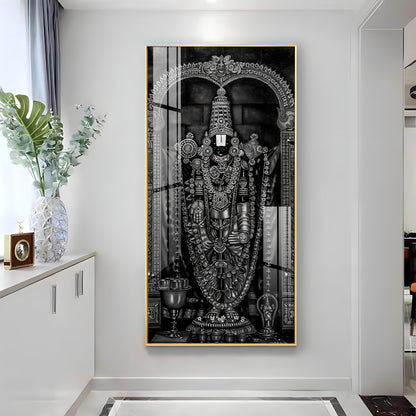 Tirupati Balaji In Charcoal & Graphite Finish Premium Acrylic Vertical Wall Art