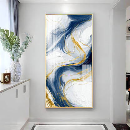 Abstract Blue Gold waves Premium Acrylic Vertical Wall Art