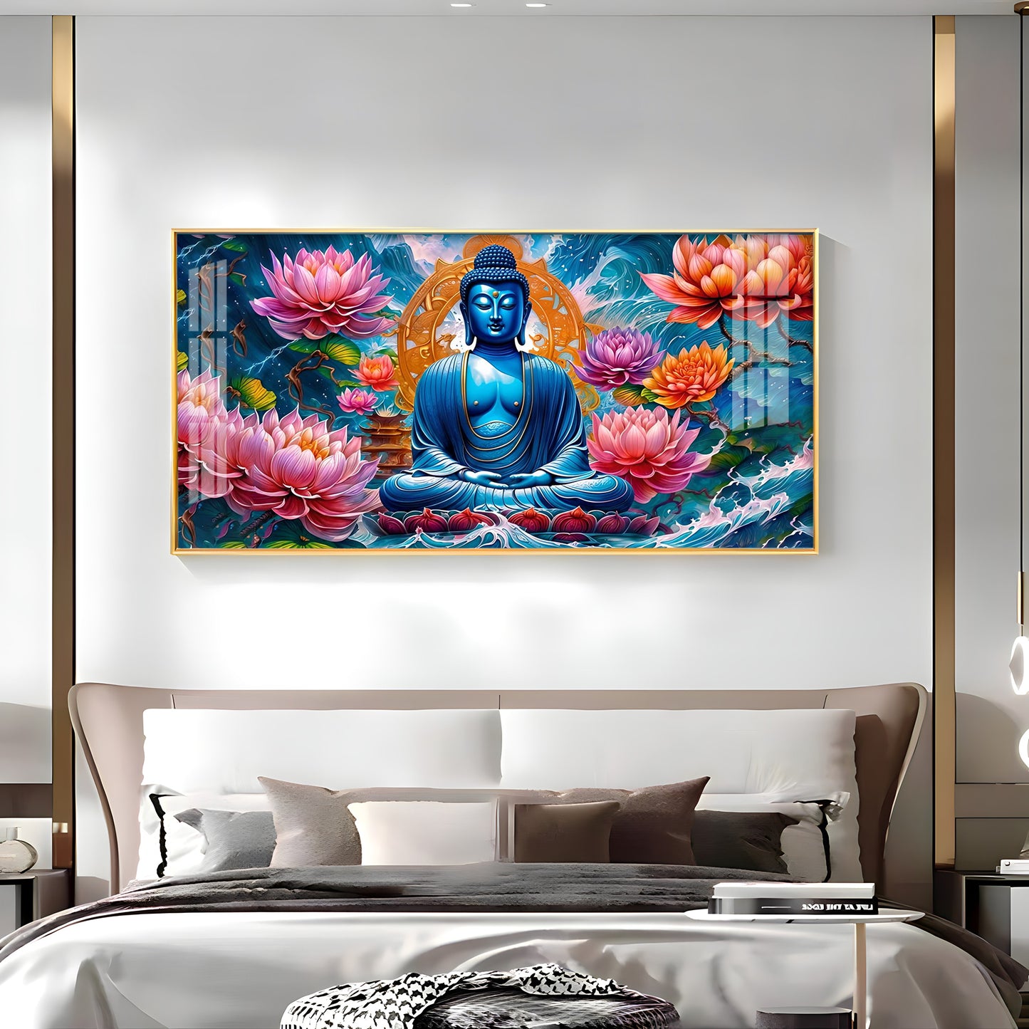 Buddha With Flower Premium Acrylic Horizontal Wall Art