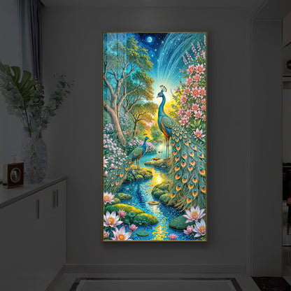 Forest Peacock Modern Luxury Backlight Vertical Wall Art