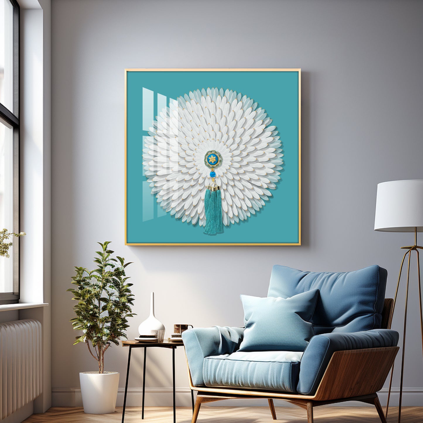 Lucky White Feathers Premium Acrylic Square Wall Art