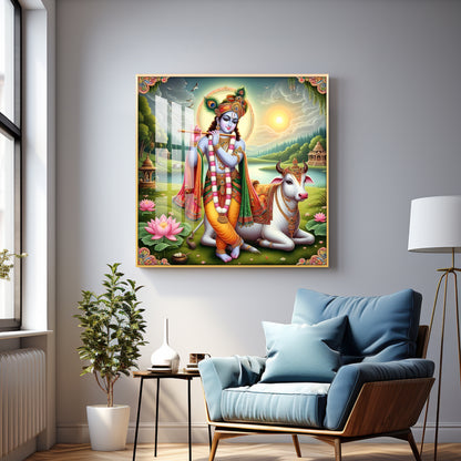 Krishna's Blue Oasis Premium Acrylic Square Wall Art