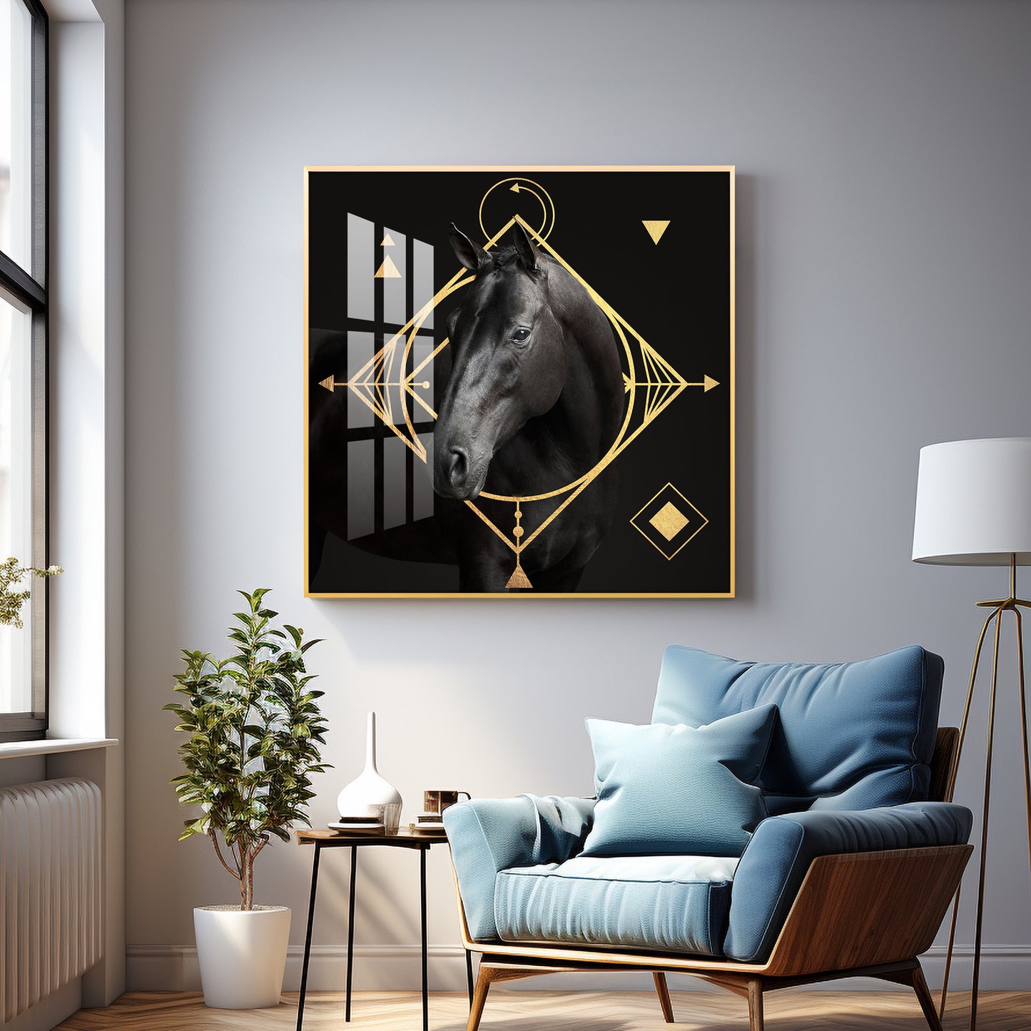 Gold Foil Horse Premium Acrylic Square Wall Art