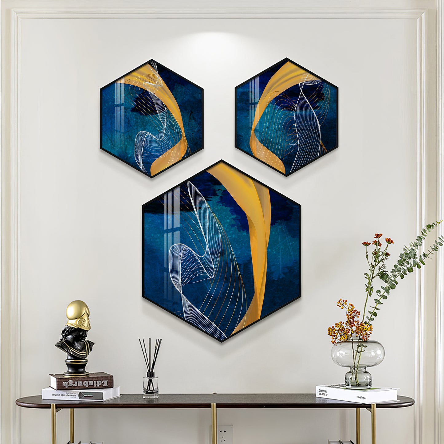 Asatic Wave Premium Acrylic Hexagon Wall Art (Set of 3)