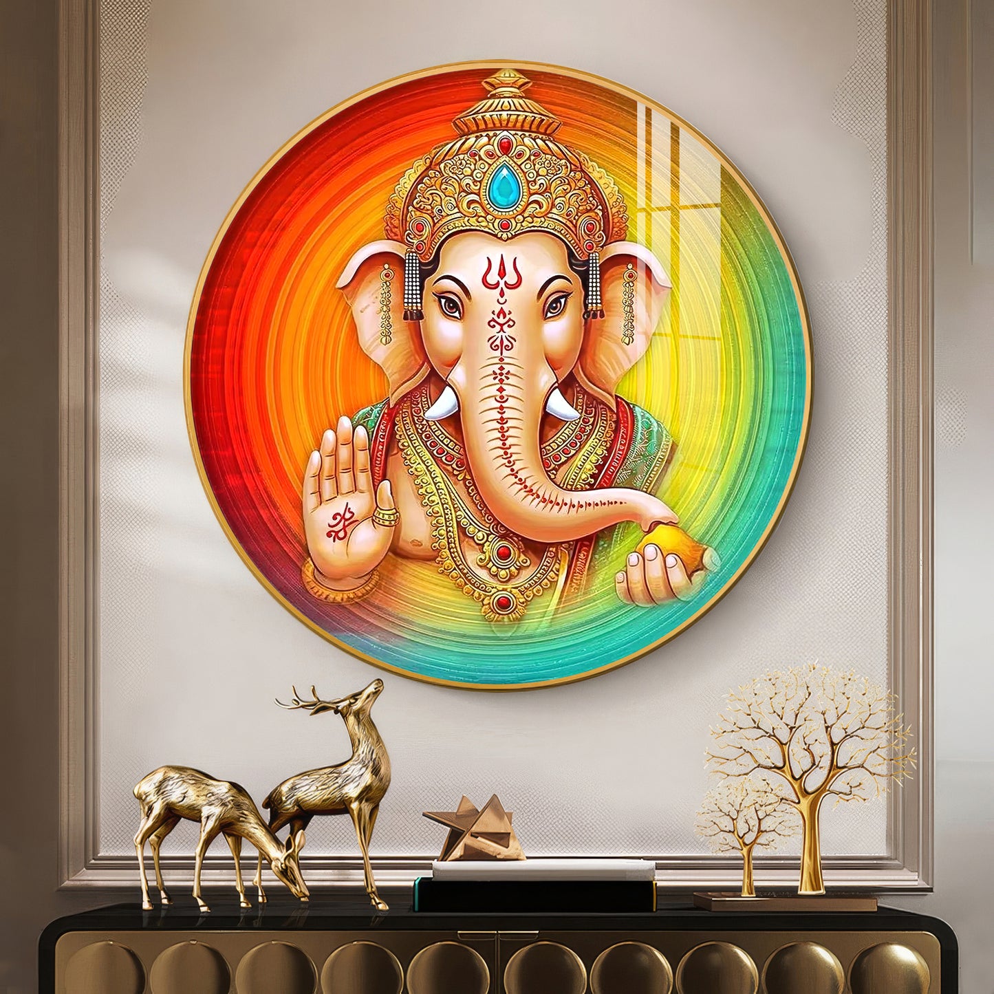 Lord Ganesha Premium Acrylic Round Wall Art