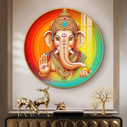 Lord Ganesha Premium Acrylic Round Wall Art