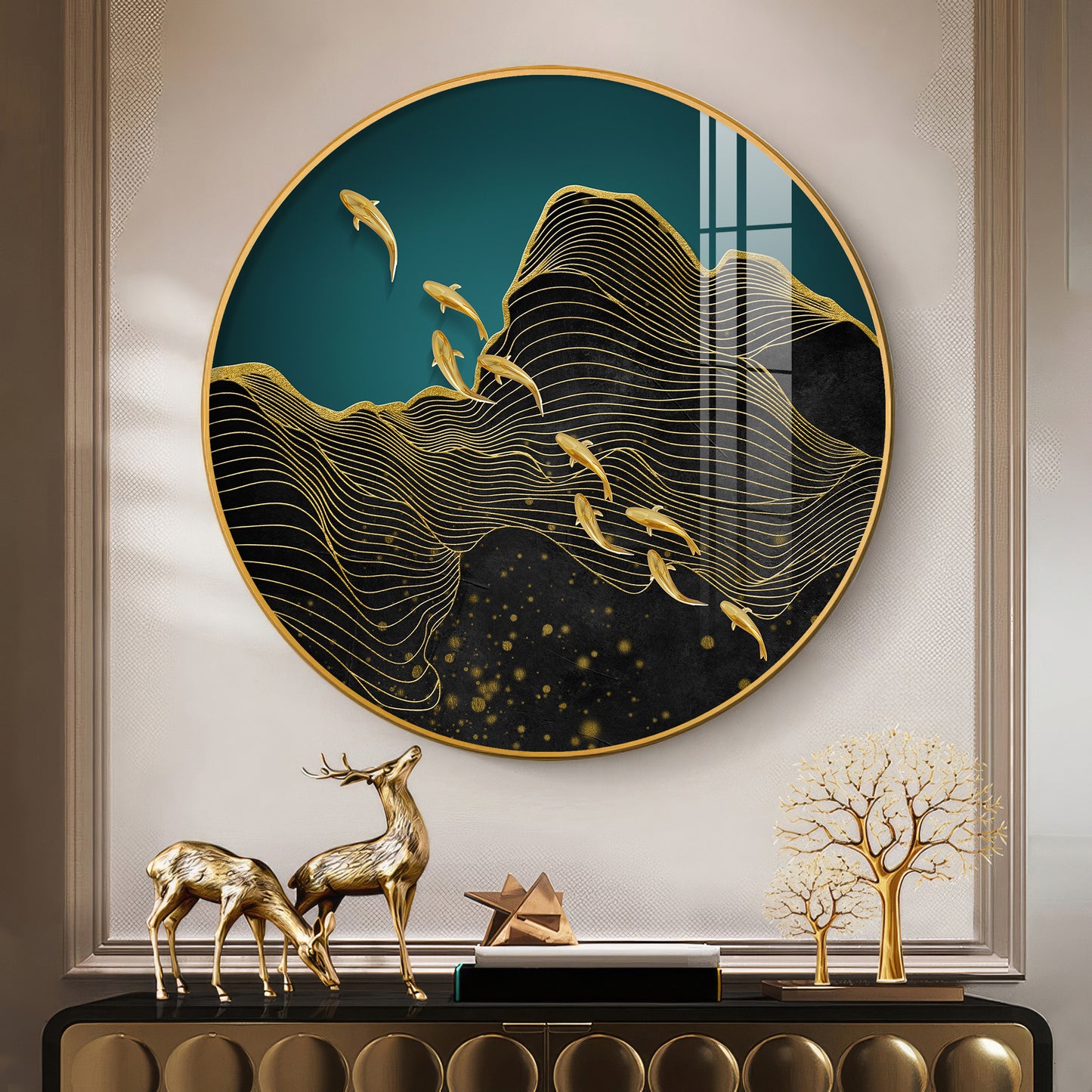 Black Wave Majesty Premium Acrylic Round Wall Art