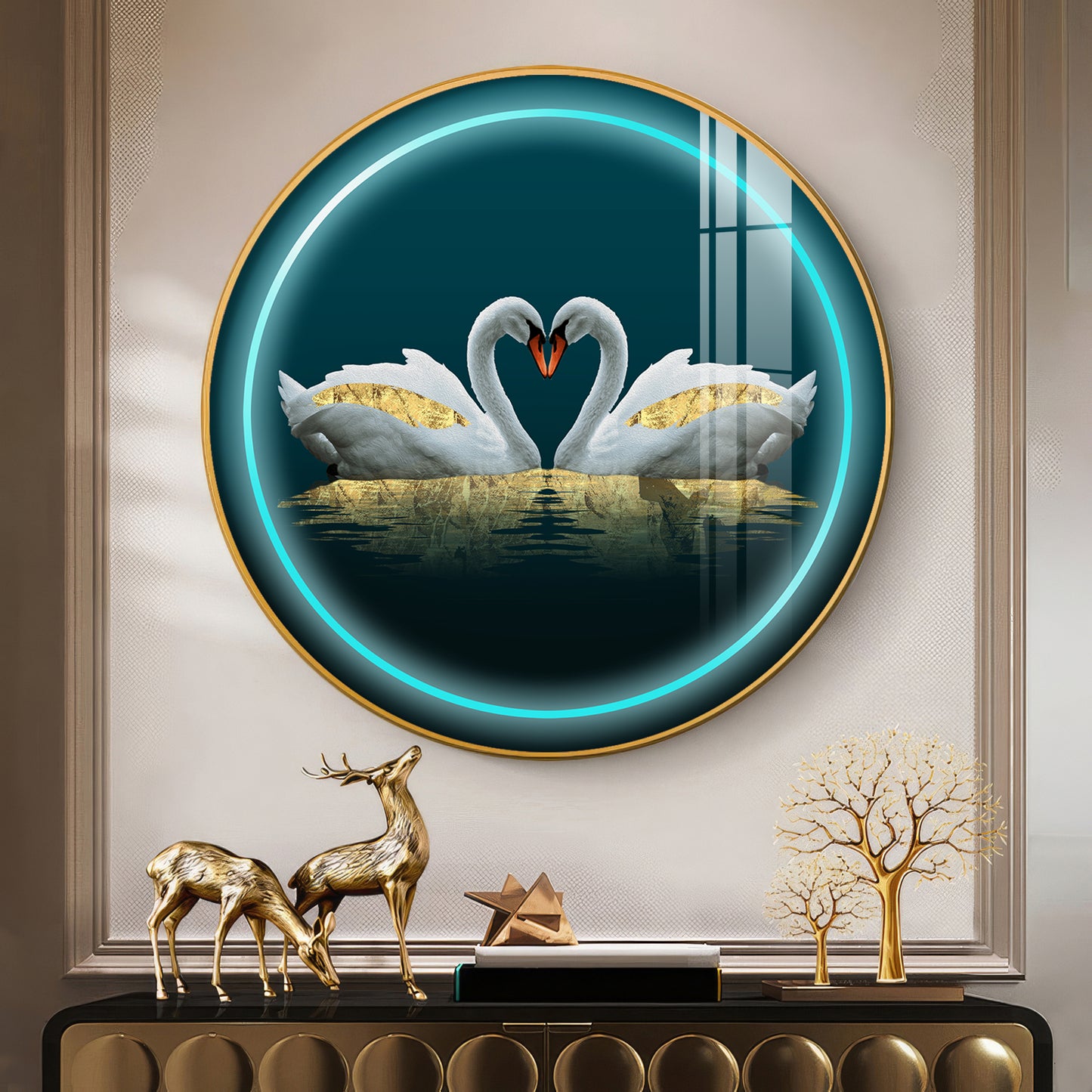 Swan Symphony Premium Acrylic Round Wall Art