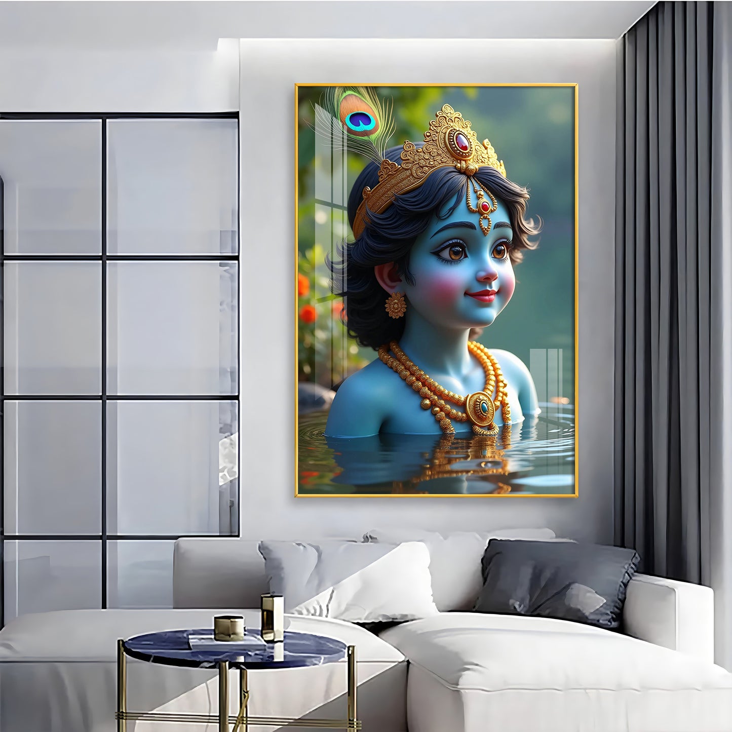 Little Krishna Reflection In Water Premium Acrylic Wall Art