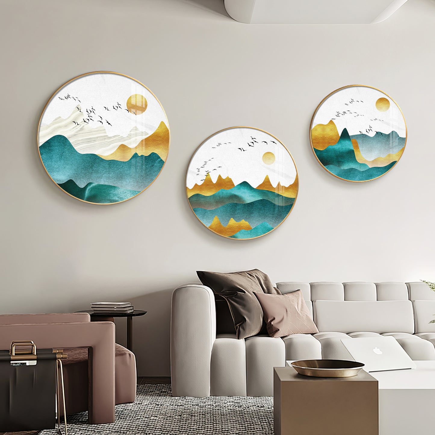 Mountain Scenery Premium Acrylic Round Wall Art (Set of 3)