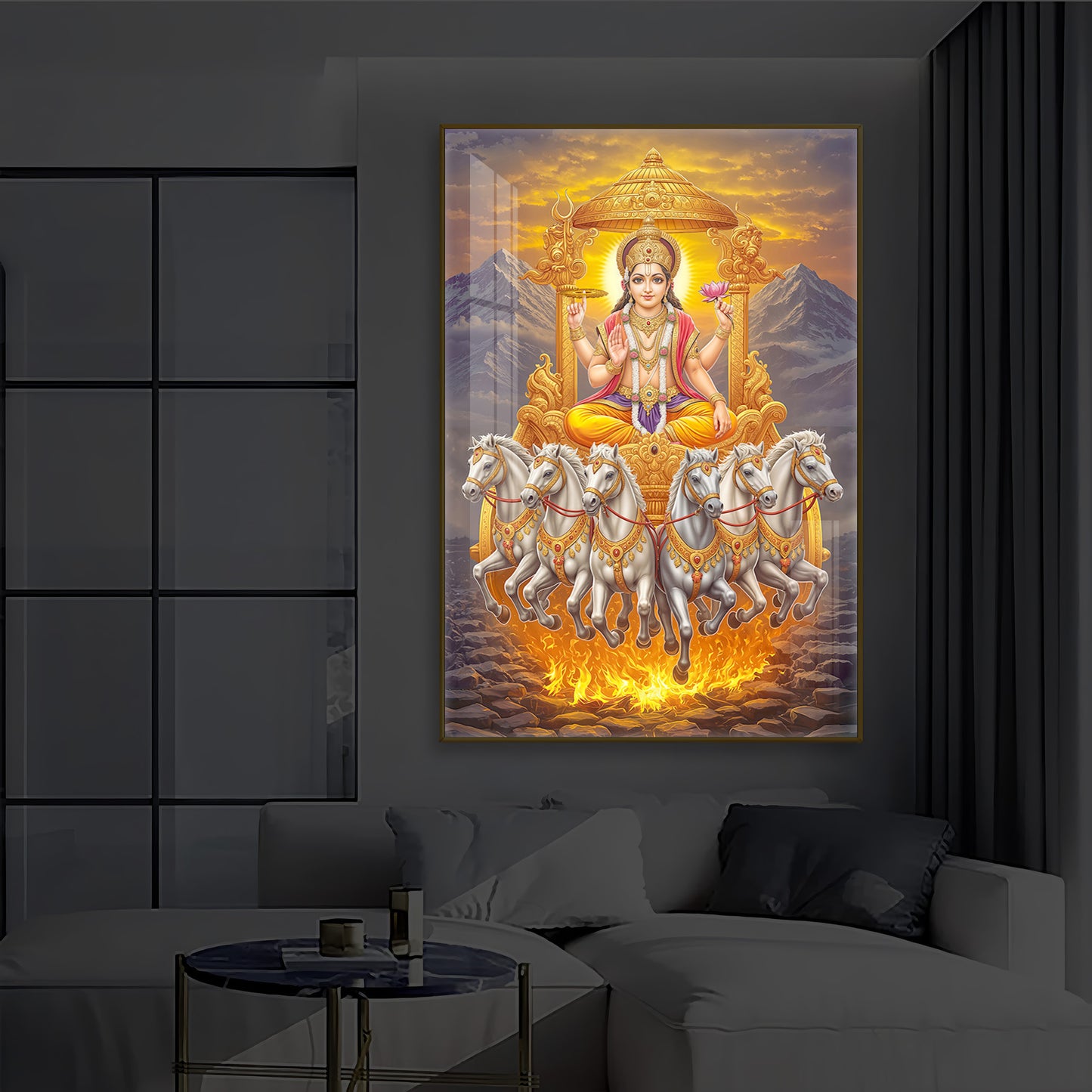 Lord Surya Dev Modern Luxury Backlight Vertical Wall Art