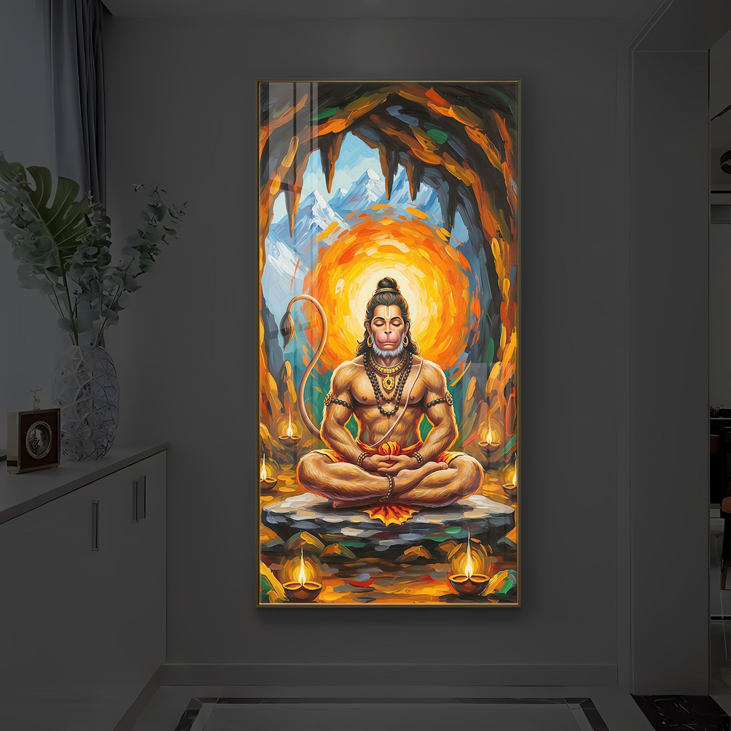 Lord Hanuman Ji Modern Luxury Backlight Vertical Wall Art