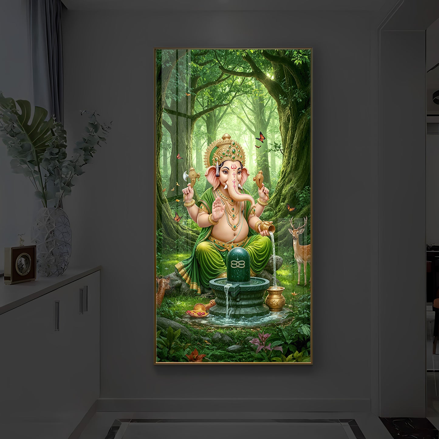 Jai Shri Ganesh Modern Luxury Backlight Vertical Wall Art