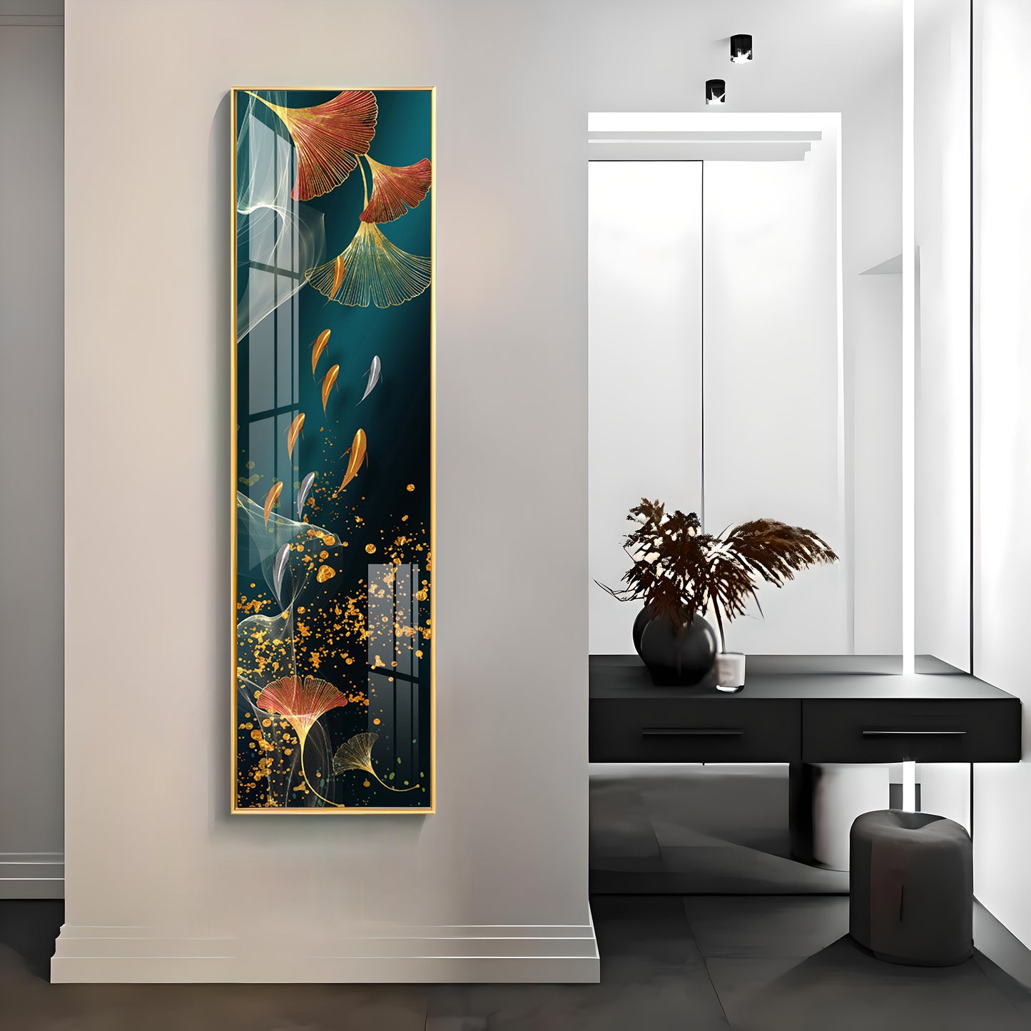 Ginkgo Biloba Leaves & Fish Premium Acrylic Vertical Wall Art