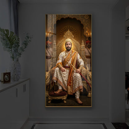 Shivaji Maharaj Modern Luxury Backlight Vertical Wall Art