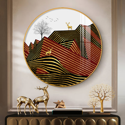 Deer and Mountain Premium Acrylic Round Wall Art
