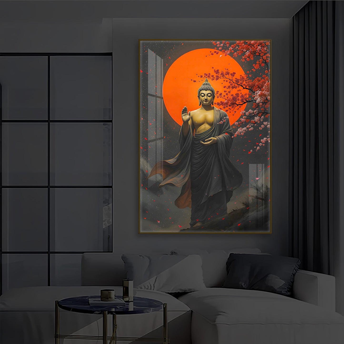 Gautam Buddh Modern Luxury Backlight Vertical Wall Art