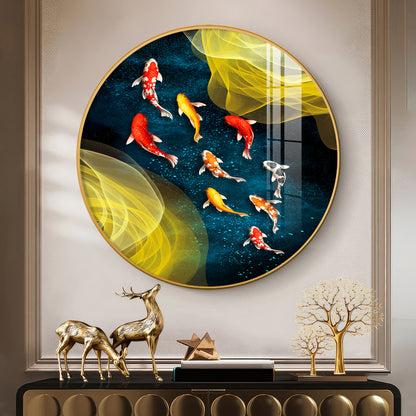 Koi In Motion Premium Acrylic Round Wall Art