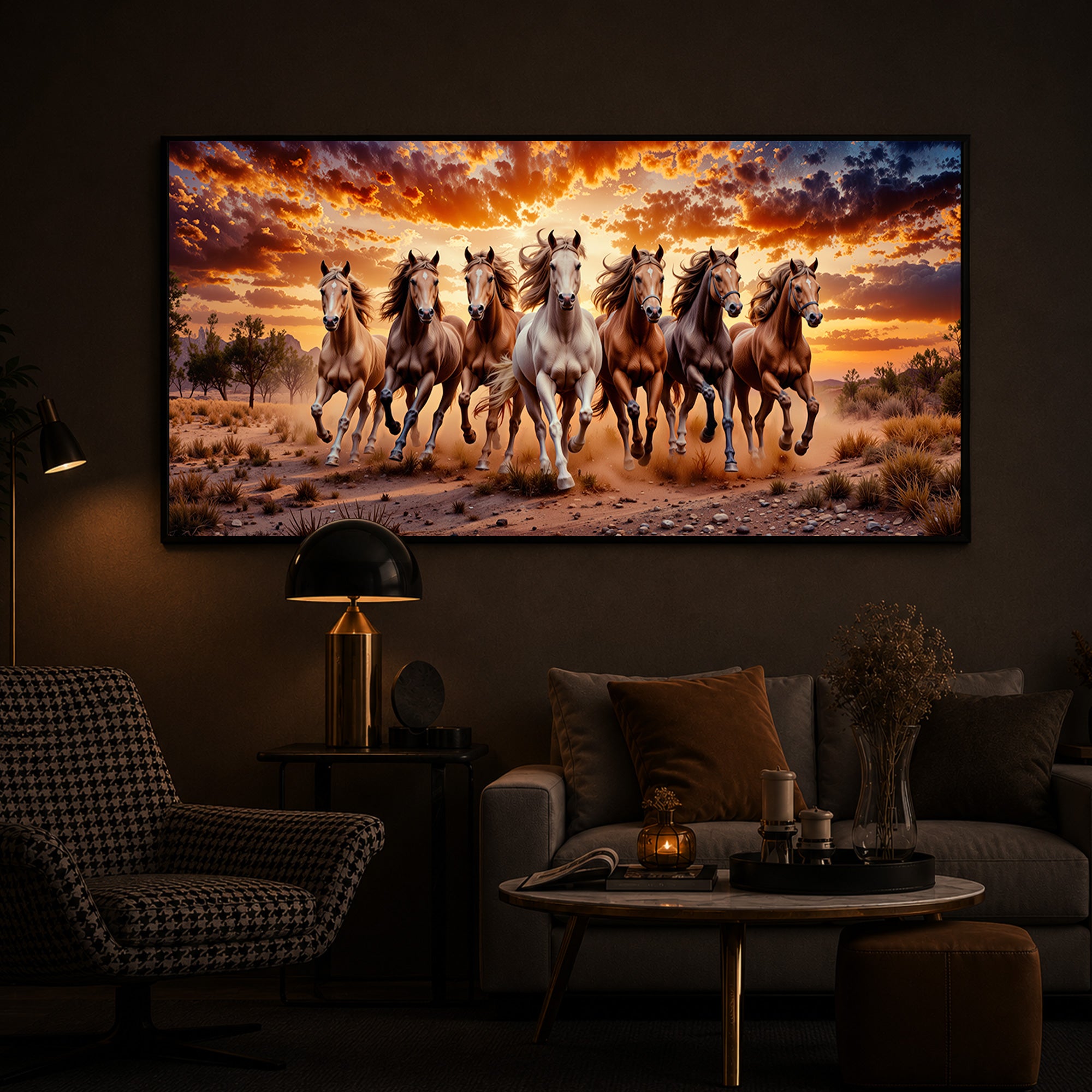 Herd Of Wild Horses Galloping Modern Luxury Backlight Horizontal Wall Art