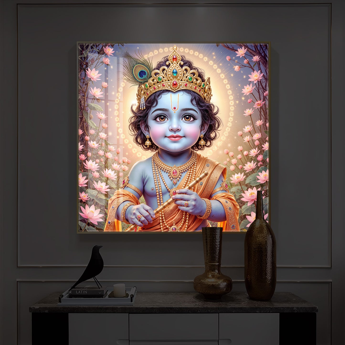 Bal Krishna Ji Modern Luxury Backlight Square Wall Art