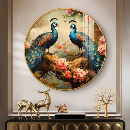 Vibrant Peacock Premium Acrylic Round Wall Art