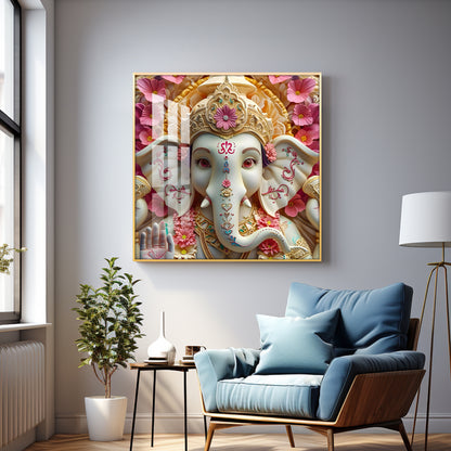 Devotional Lord Ganesh Premium Acrylic Square Wall Art