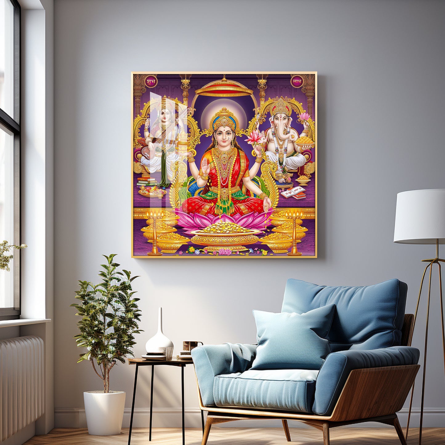 Ethereal Laxmi Ji Elegance Premium Acrylic Square Wall Art