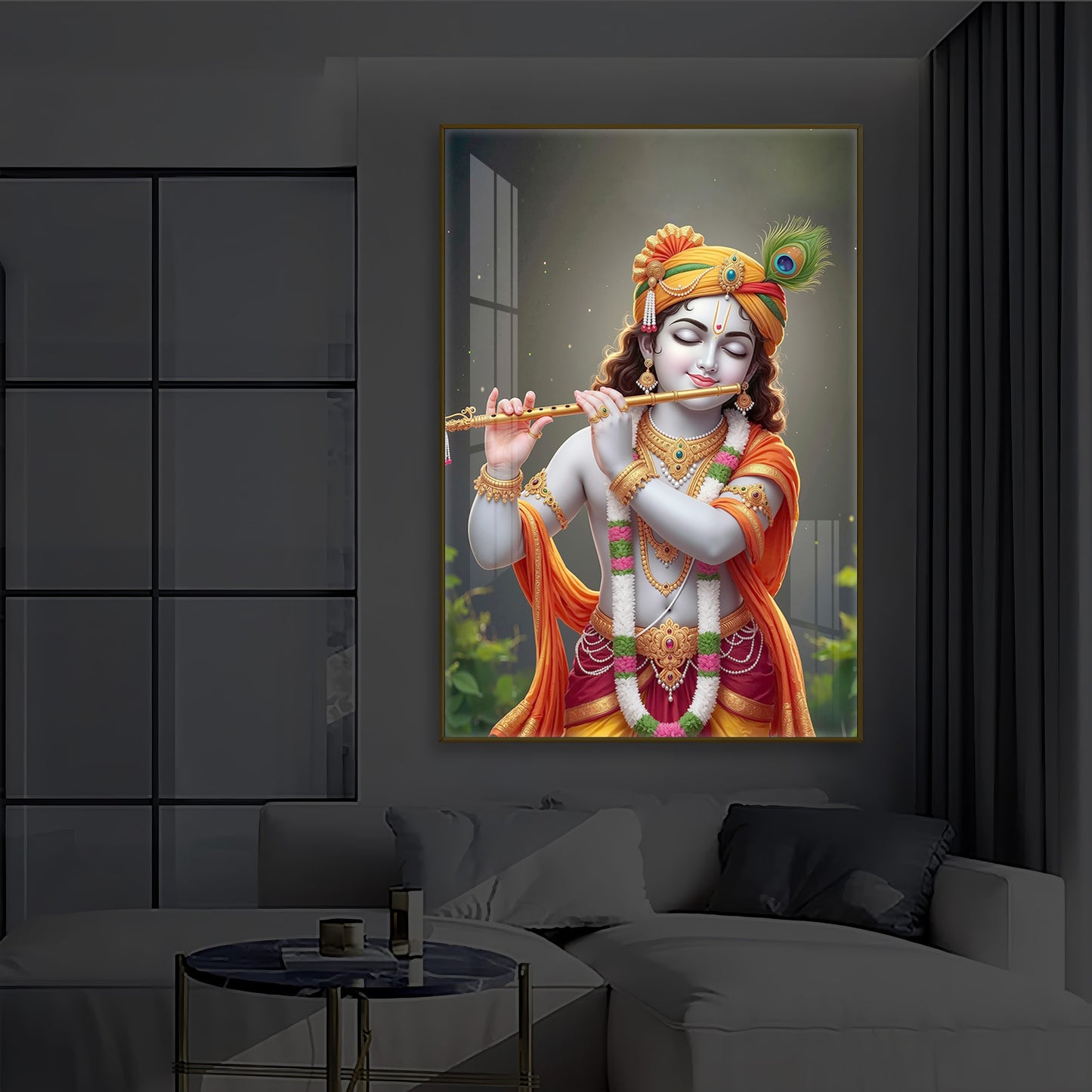 Shri Krishna Modern Luxury Backlight Vertical Wall Art