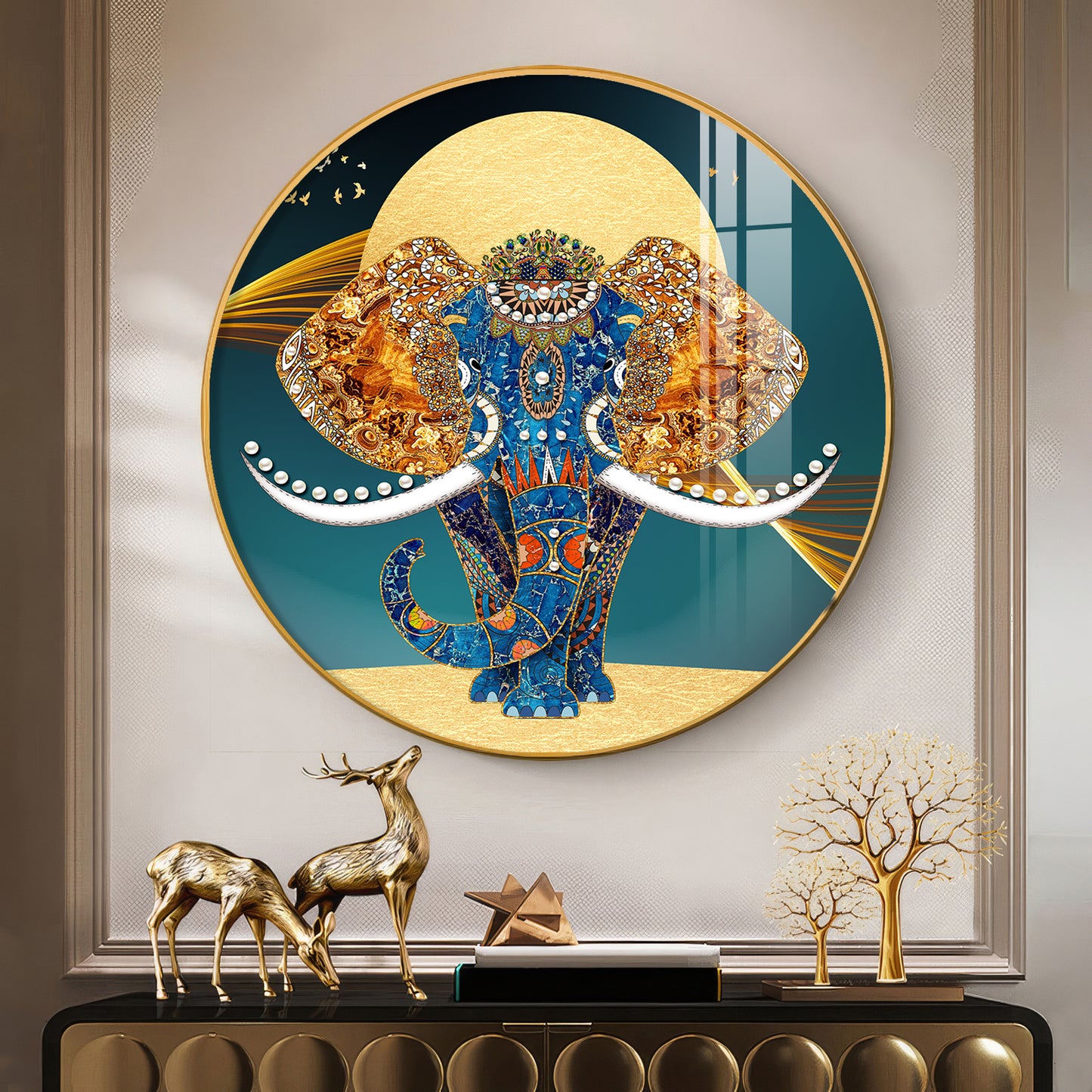 Elephant Mural Premium Acrylic Round Wall Art