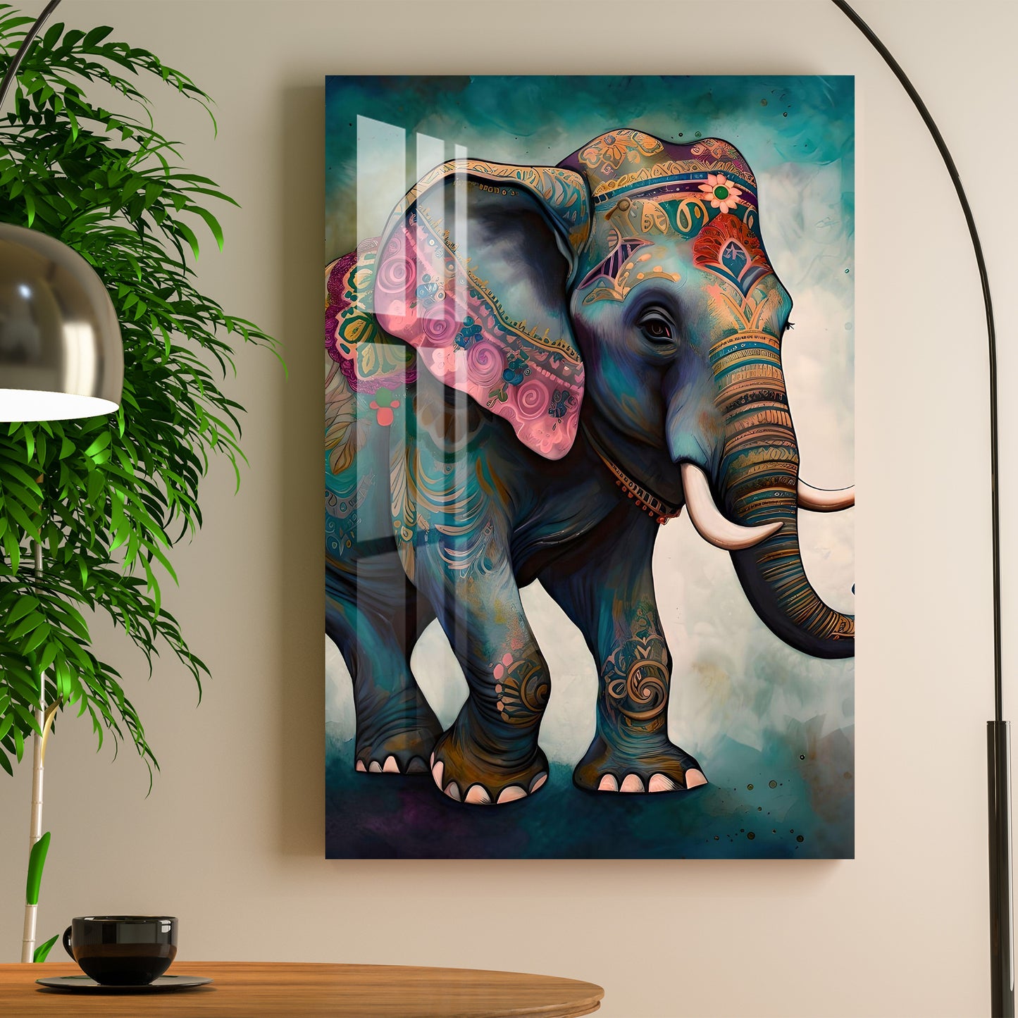 Embroidered Elephant Acrylic Wall Art