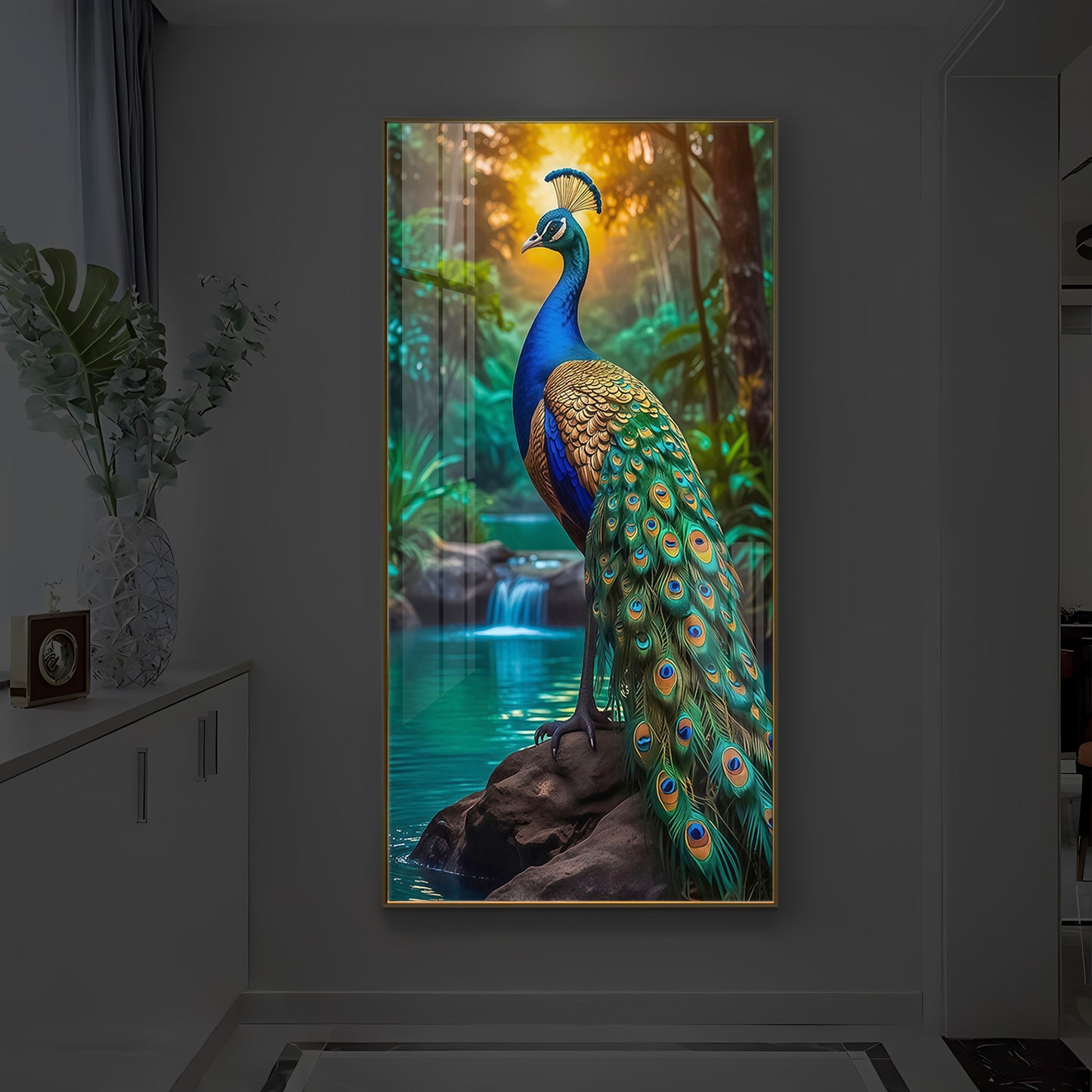 The Peacock Modern Luxury Backlight Vertical Wall Art
