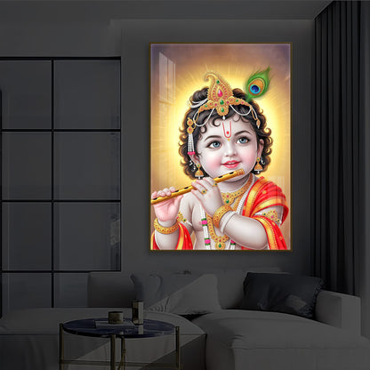 Lord baby Krishna Modern Luxury Backlight Vertical Wall Art