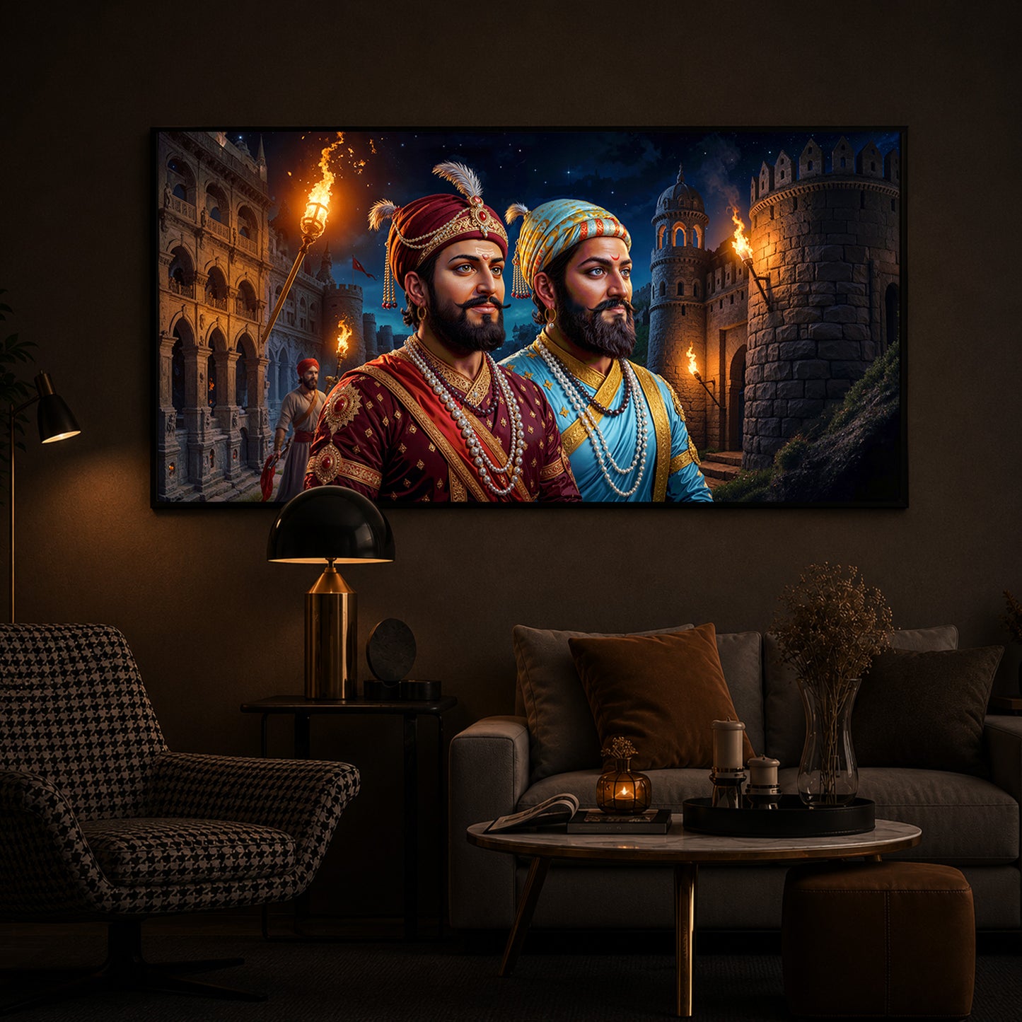 Chhatrapati Shivaji Maharaj with Chhatrapati Sambhaji Modern Luxury Backlight Horizontal Wall Art