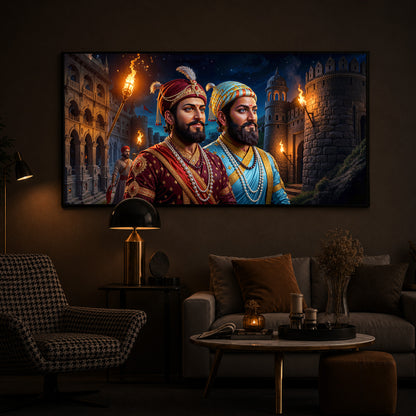Chhatrapati Shivaji Maharaj with Chhatrapati Sambhaji Modern Luxury Backlight Horizontal Wall Art