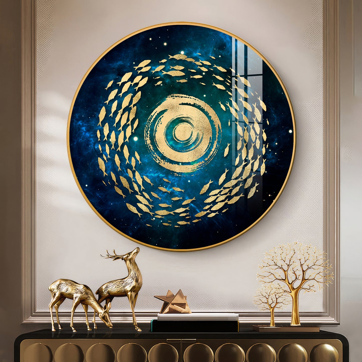 Fish Flow Mosaic Premium Acrylic Round Wall Art