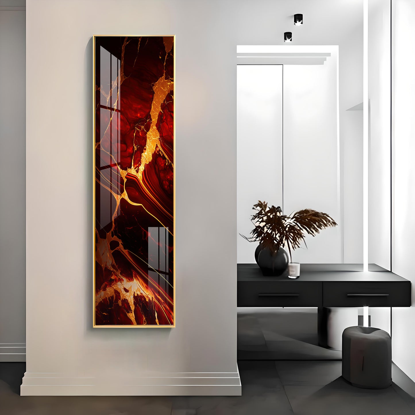 Abstract Vibrant Red & Gold Design Premium Acrylic Vertical Wall Art