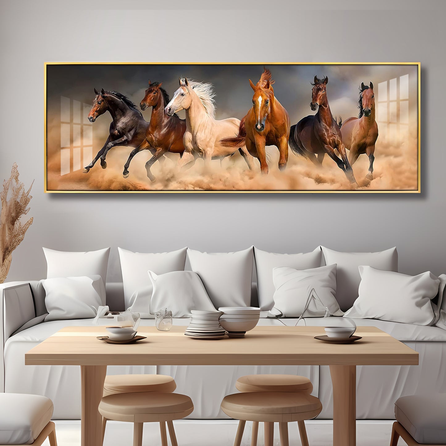 Brown Lucky Horses In Desert Premium Acrylic Horizontal Wall Art