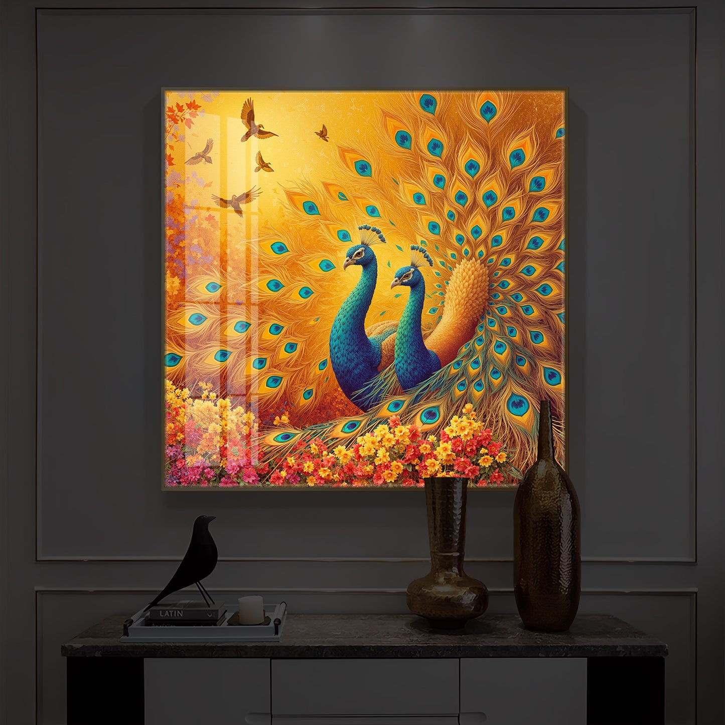 Couple Peacock Modern Luxury Backlight Square Wall Art