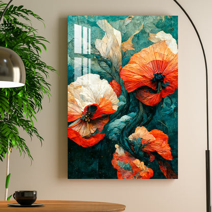 Orange Poppy Flowers Acrylic Wall Art